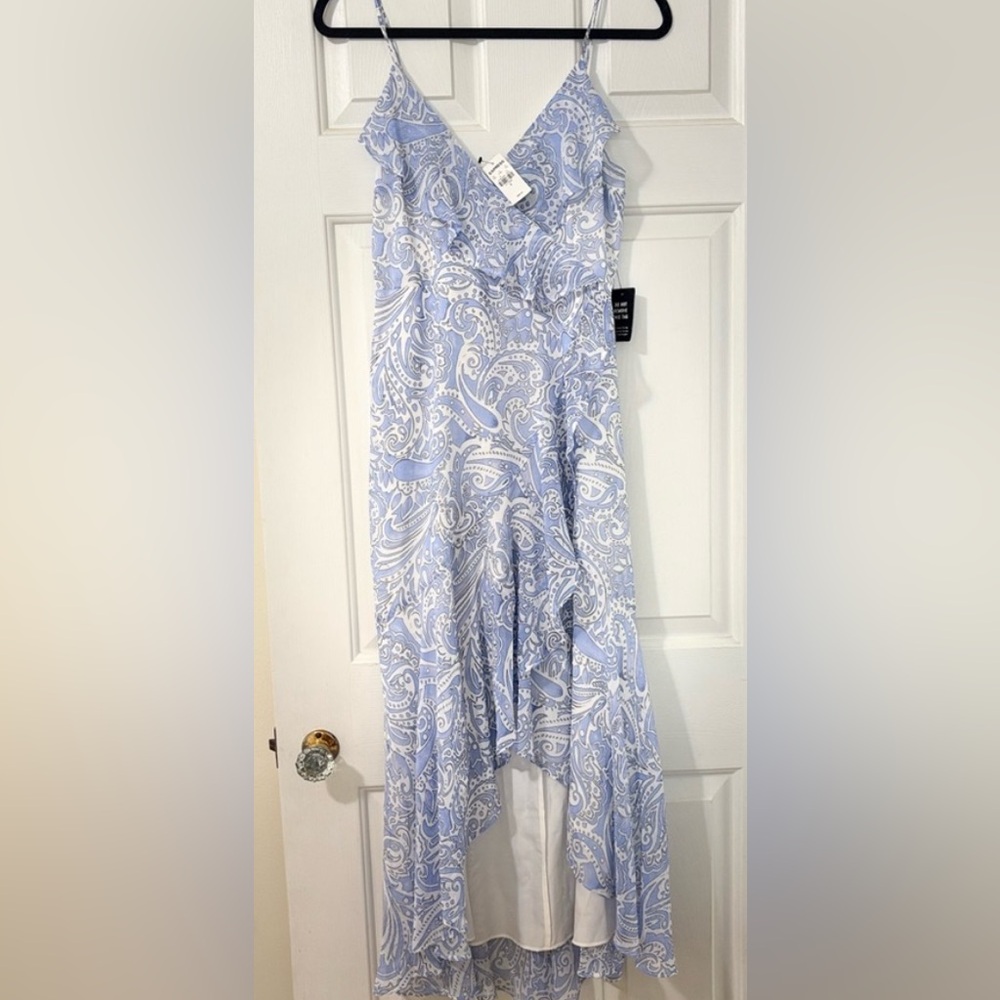 NWT Express Blue and White High-Low Paisley Dress